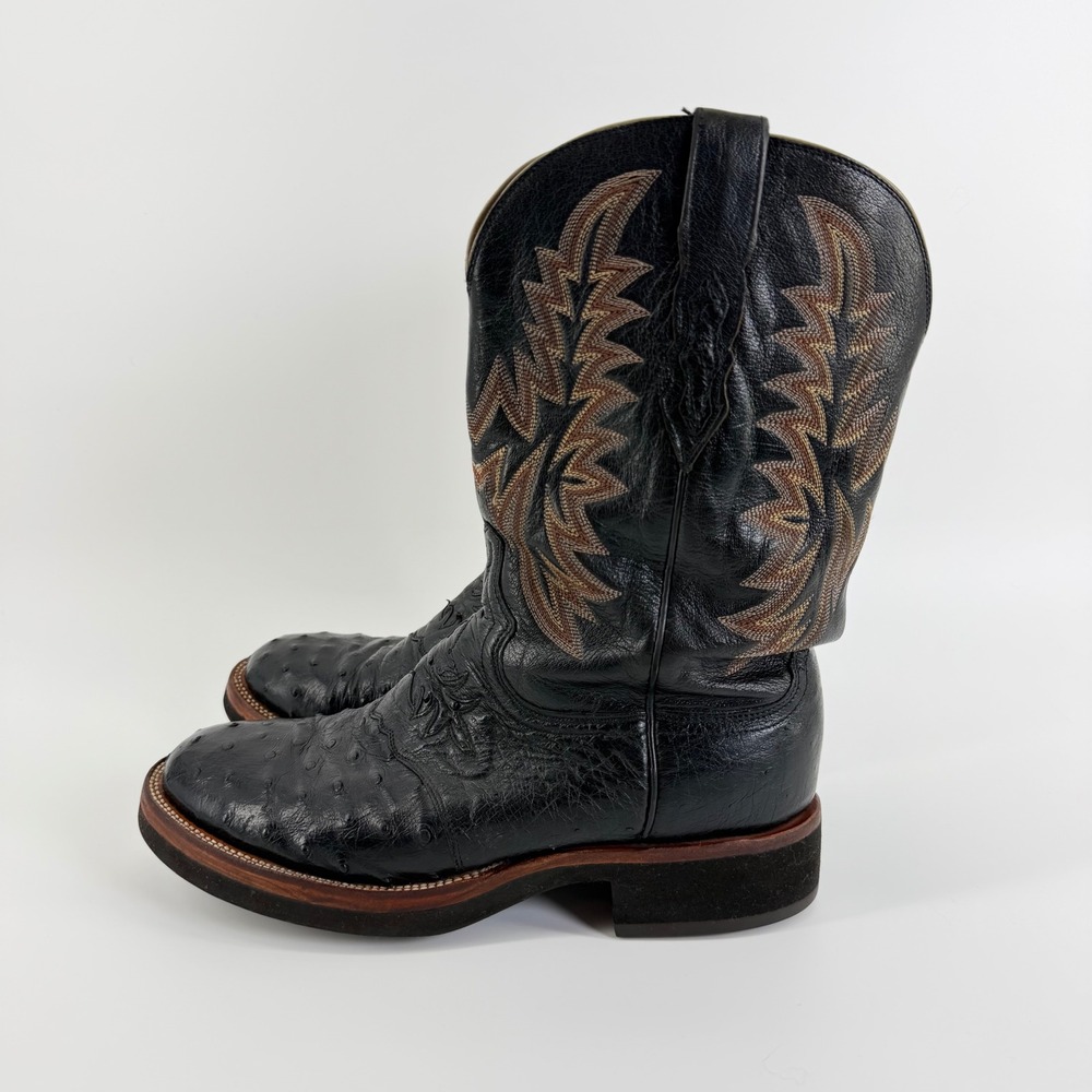Lucchese Black Full-Quill Ostrich Leather Vibram Cowboy Boots Mens 9.5 2E Wide